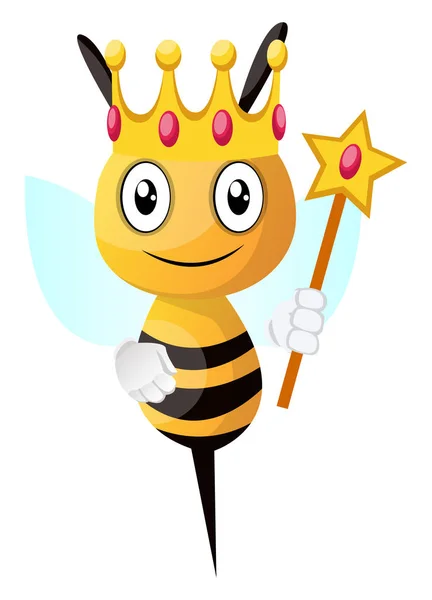 Bee wearing crown, illustration, vector on white background. — Stock Vector