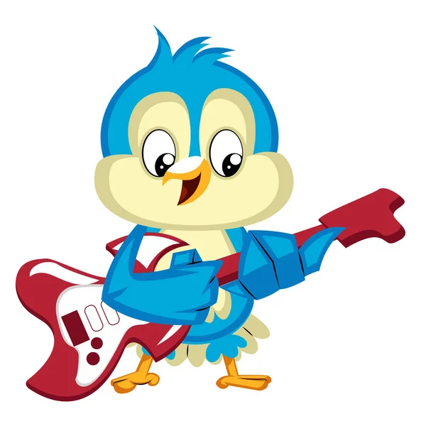 Blue bird is playing guitar, illustration, vector on white backg