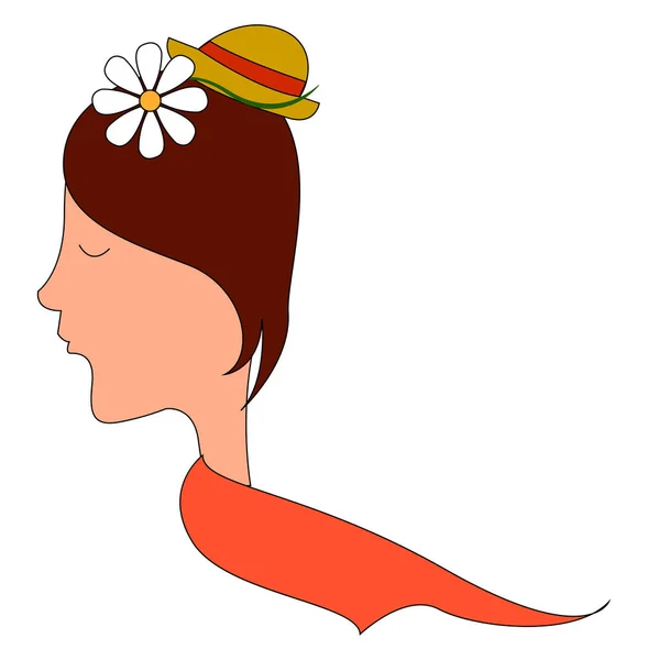 Mädchen mit Blume im Haar, Illustration, Vektor auf weißem Hintergrund — Stockvektor