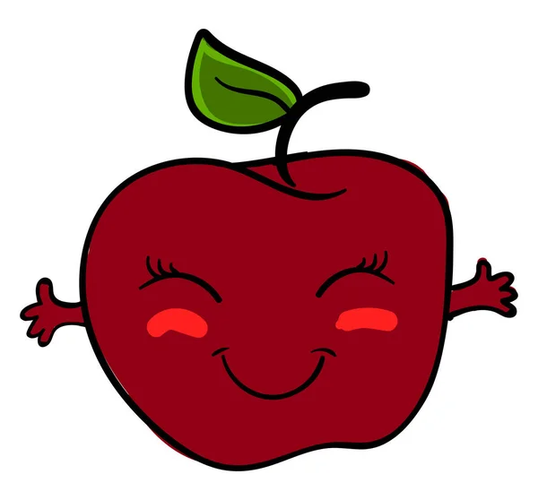 Счастливый красный яблоко, иллюстрация, вектор на белом фоне. — стоковый вектор