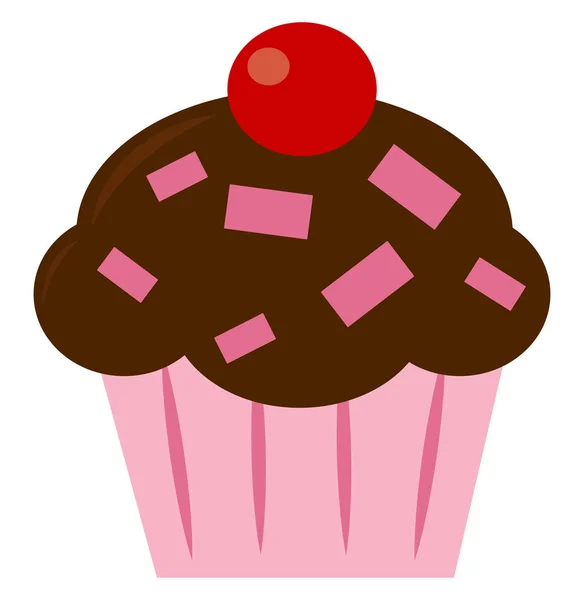 Cupcake mit Kirsche, Illustration, Vektor auf weißem Hintergrund. — Stockvektor