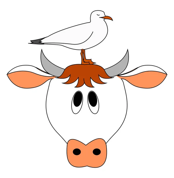 Cow and bird, illustration, vector on white background. — Stock Vector