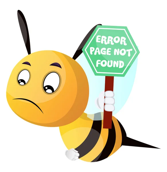 Bee Holding znak nie znaleziono strony, ilustracja, wektor na białym b — Wektor stockowy