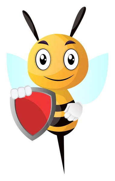 Bee holding a shield, illustration, vector on white background. — Stock Vector