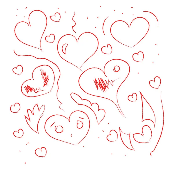 Handdrawing hearts, illustration, vector on white background. — Stock Vector