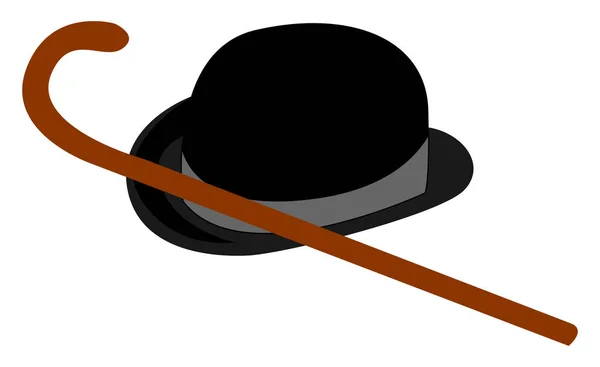 Sombrero negro y caña, ilustración, vector sobre fondo blanco . — Vector de stock