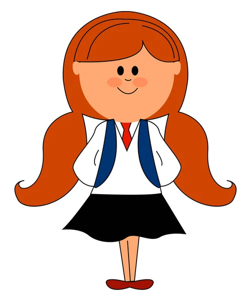 赤い髪の小さな女子高生、イラスト、白いbのベクトル — ストックベクタ