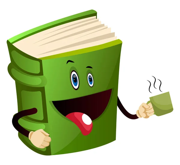 Cartoon book personnage tient tasse, illustration, vecteur sur w — Image vectorielle