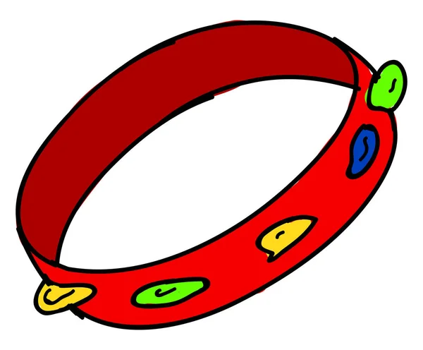 Röd tamburin, illustration, vektor på vit bakgrund. — Stock vektor