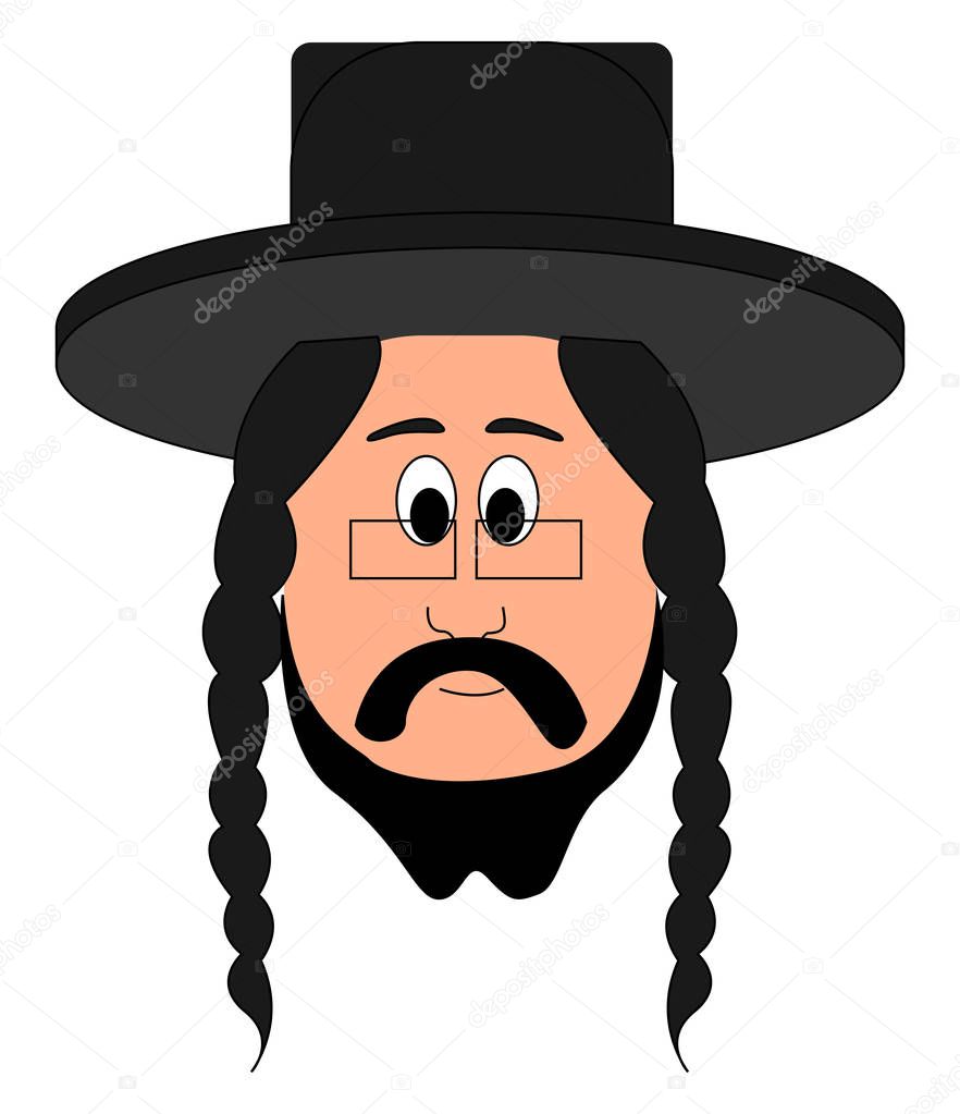 Jew with glasses, illustration, vector on white background.