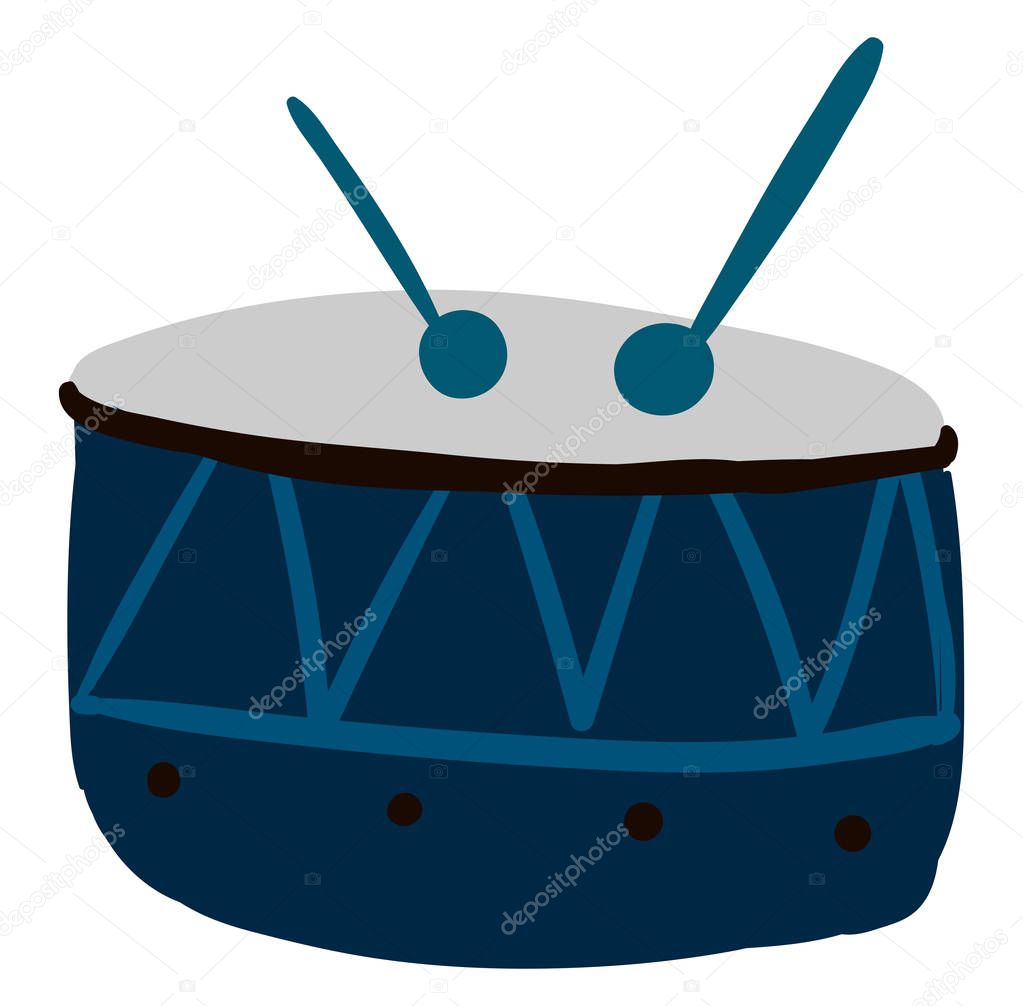 Blue drum, illustration, vector on white background.
