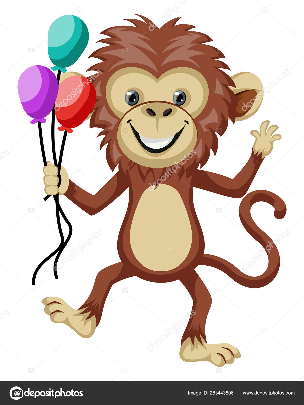 Monkey holding balloons, illustration, vector on white backgroun Stock