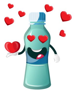 Şişe beyaz backgroun üzerinde kalp, illüstrasyon, vektör tutuyor