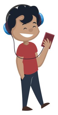 Çocuk kulaklık takıyor, illüstrasyon, beyaz backgro üzerinde vektör