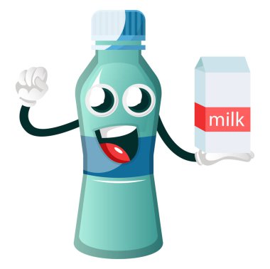 Şişe beyaz arka plan üzerinde süt, illüstrasyon, vektör tutuyor