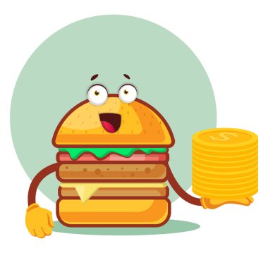 Burger nikel, illüstrasyon, vektör whi bir yığın tutuyor