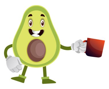 Çay fincan ile Avokado, illüstrasyon, beyaz backgroun vektör