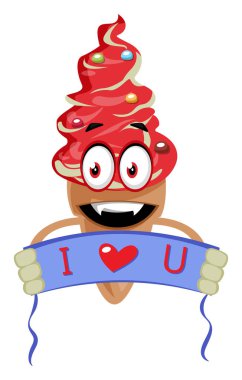 Dondurma ile i işareti seviyorum, illüstrasyon, beyaz ba vektör