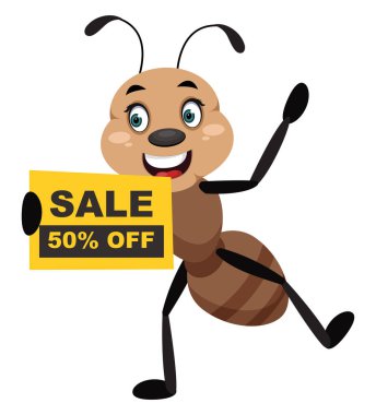 Beyaz arka plan üzerinde satış işareti, illüstratör, vektör ile Karınca.