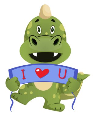 Yeşil ejderha beyaz üzerinde aşk işareti, illüstrasyon, vektör tutuyor