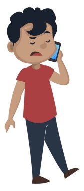 Çocuk telefonda konuşuyor, illüstrasyon, beyaz backg vektör
