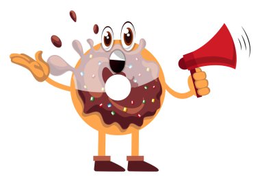 Megafonlu donut, illüstrasyon, beyaz arka plan üzerinde vektör.