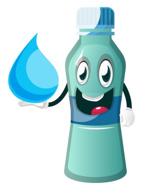 Şişe beyaz backgrou üzerinde bir damla, illüstrasyon, vektör tutuyor