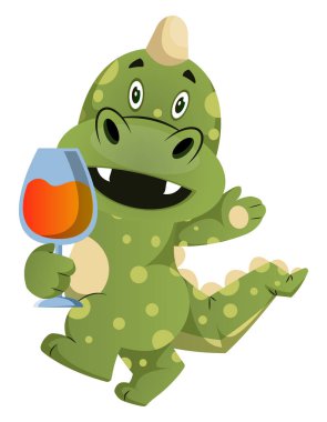 Yeşil ejderha asma cam tutuyor, illüstrasyon, w vektör