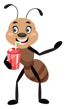 Karınca içme soda, illüstrasyon, beyaz arka plan vektör.