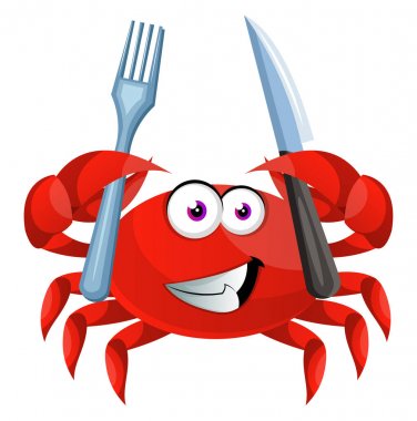 Bıçak ve çatal ile Yengeç, illüstrasyon, beyaz backgrou vektör