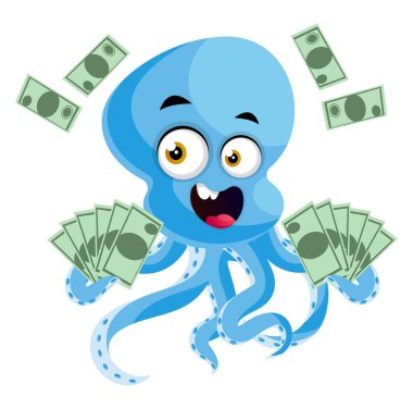 Para ile Ahtapot, illüstrasyon, beyaz arka plan vektör.