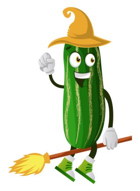 Bir süpürge üzerinde uçan salatalık, illüstrasyon, beyaz backgr vektör