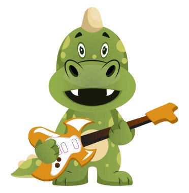 Yeşil ejderha gitar çalıyor, illüstrasyon, beyaz ba vektör
