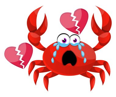 Kırık kalpli yengeç, illüstrasyon, beyaz arka plan üzerinde vektör