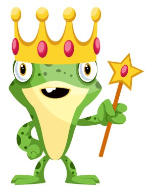 Bir kral olarak Mutlu kurbağa, illüstrasyon, beyaz arka plan üzerinde vektör.