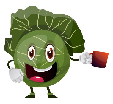 Lahana beyaz backgrou üzerinde bir kupa, illüstrasyon, vektör tutuyor