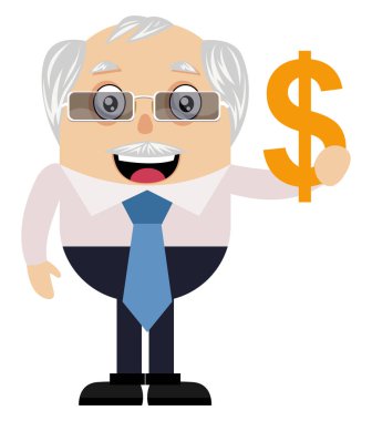 Dolar işareti, illüstrasyon, beyaz backgrou üzerinde vektör ile yaşlı adam