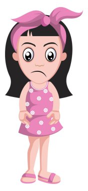 Pembe kurdele, illüstrasyon, beyaz backgro üzerinde vektör ile Üzgün kız