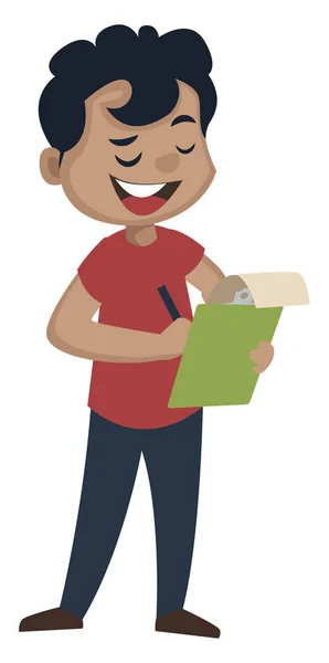 Boy está tomando notas, ilustración, vector sobre fondo blanco . — Vector de stock