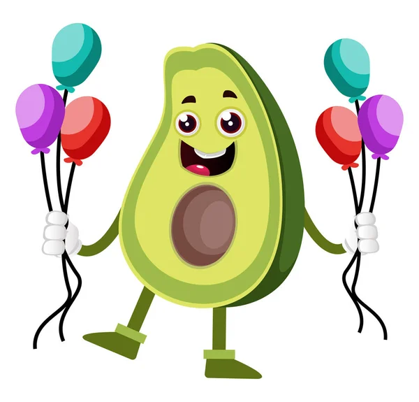 Avocado with balloons, illustration, vector on white background. — Stock Vector