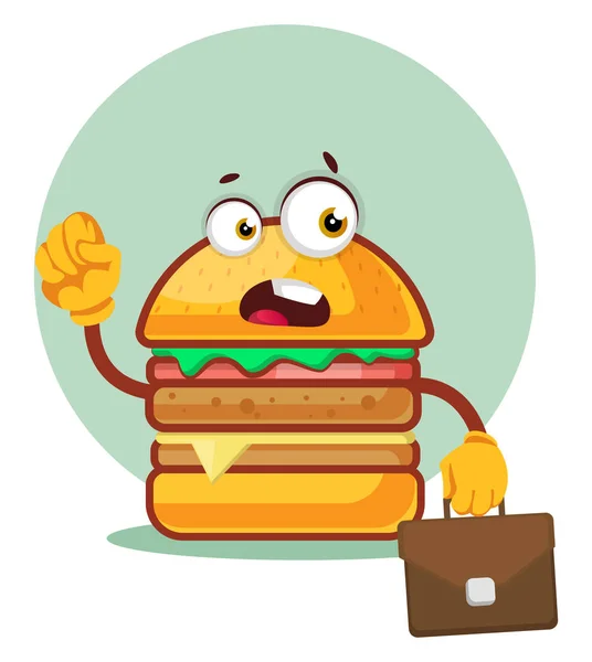 Burger trägt eine Businesstasche, Illustration, Vektor auf Weiß — Stockvektor