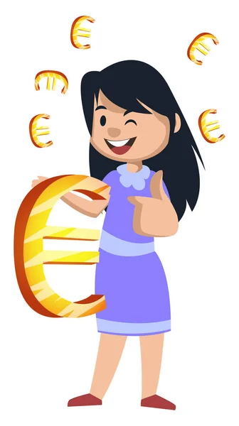 Pige med euro skilt, illustration, vektor på hvid baggrund . – Stock-vektor