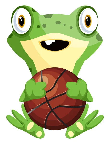 Ευτυχισμένος βάτραχος παίζοντας μπάσκετ, εικονογράφηση, διάνυσμα σε λευκό BAC — Διανυσματικό Αρχείο