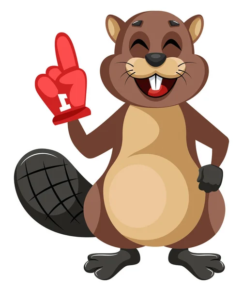 Beaver with big glove, illustration, vector on white background. — Stock Vector