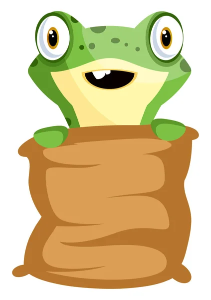 Glad baby Frog innehar en kudde, illustration, vektor på WHI — Stock vektor
