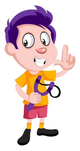 Boy with sling shot, illustration, vector on white background. — Stock Vector