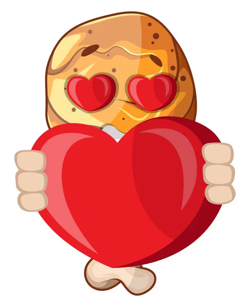 Fried chicken leg in love holding a heart, illustration, vector — Stock Vector