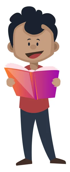 Boy is reading a book, illustration, vector on white background.