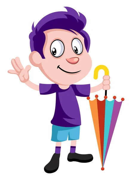 Niño con paraguas, ilustración, vector sobre fondo blanco . — Vector de stock