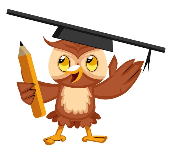 Owl with graduation hat, illustration, vector on white backgroun — Stock Vector